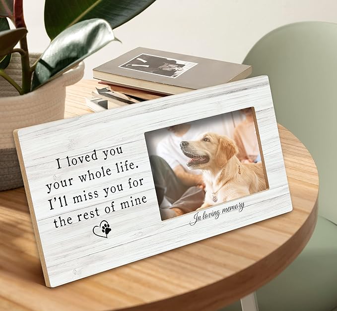 SRADMO Pet Memory Picture Frame - 12x6 inch Wooden Tabletop Photo Frame for Pet Owners, Memorial Gift for Loss of Dog or Cat