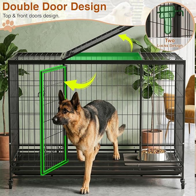 BestPet 48 Inch Heavy Duty Dog Crate, Indestructible Escape-Proof Kennel with Double Door & Removable Tray for Medium to Large Dogs,Black