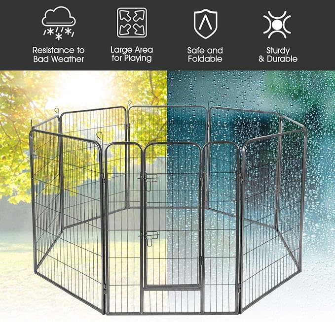 Giantex 40 inch Dog Fence with Door, 16/8 Panels Dog Playpen for Outside Large Dogs, Portable Pet Playpen Fencing Enclosures, Heavy Duty Metal Camping Fences for The Yard (8 Panels, 40 inch)