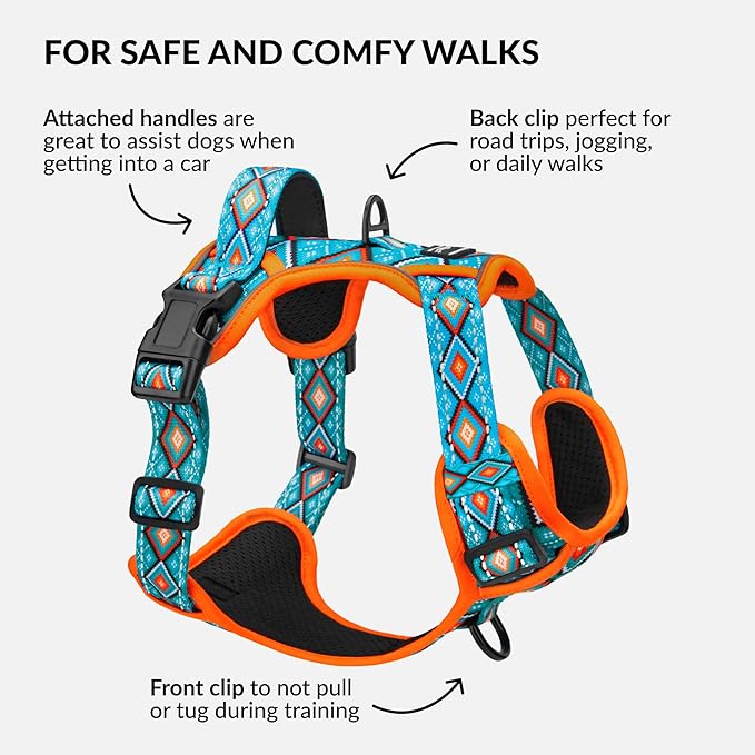 CollarDirect No Pull Reflective Dog Harness with Handle and Front Clip, Adjustible Soft Padded Vest for Small to Large Dogs Training and Walk (Size M, Pattern PT3)