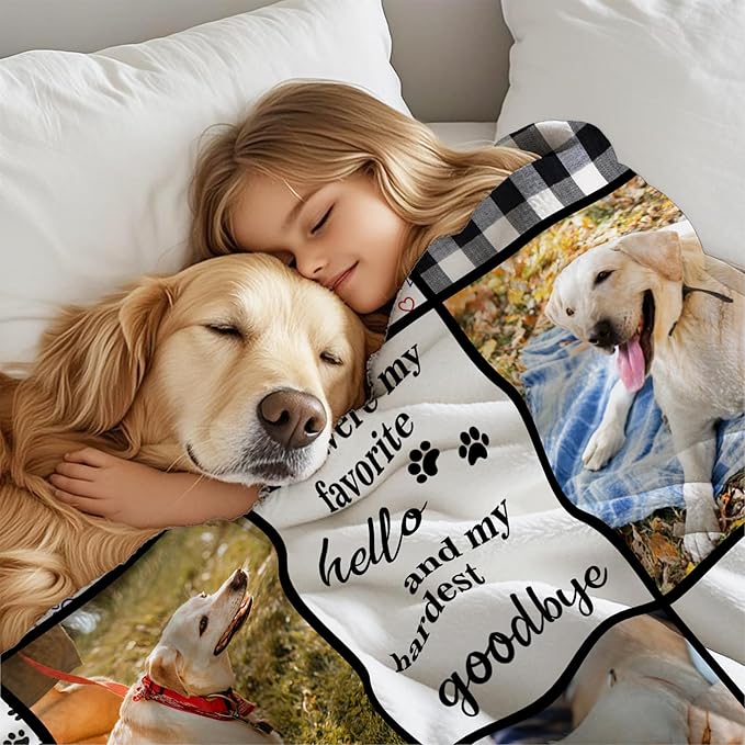 Ship Next Day, Personalized Pet Memorial Gifts, Custom Dog Blanket with Pictures Name, Customized Pet Memorial Photo Blanket, Loss of Pet Sympathy Gift, Dog Passing Away Bereavement Gifts