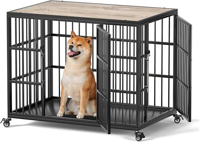 VERIFURTY 36 Inch Heavy Duty Dog Crate Furniture with Self-Locking Latch for Medium and Large Dogs, Escape-Proof Dog Kennel Furniture Indoor, Decorative Pet Cage End Table, Grey