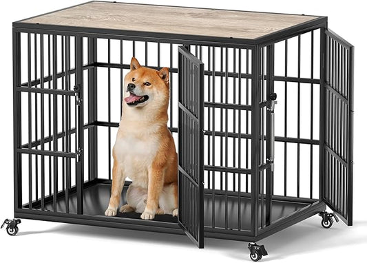 VERIFURTY 36 Inch Heavy Duty Dog Crate Furniture with Self-Locking Latch for Medium and Large Dogs, Escape-Proof Dog Kennel Furniture Indoor, Decorative Pet Cage End Table, Grey