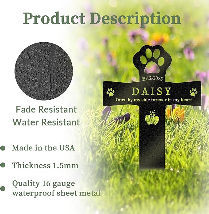Personalized Pet Grave Markers Dog, Outdoor Waterproof Dog Grave Marker with Custom Name & Years, Metal Pet Headstone Memorial for Dogs, Sympathy Gift for Dog Loss (Style 1)
