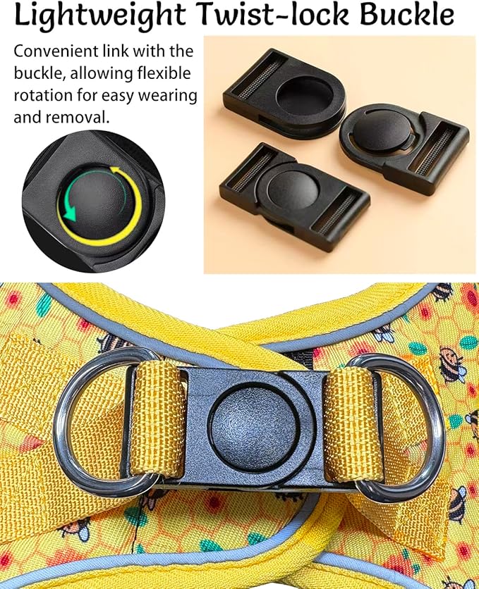 Step in Dog Harness and Leash Set, Reflective Adjustable No Pull Dog Harness for Extra-Small/Small Dogs Puppy and Cats, Soft Padded Mesh Vest Harnesses for Girl and Boy Pets(Bee,XS)
