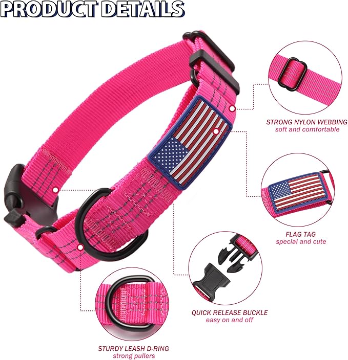 Martingale Dog Collar Quick Release Buckle No Pull Reflective Non-Slip for Medium Large Dogs Training (Pink, Large)