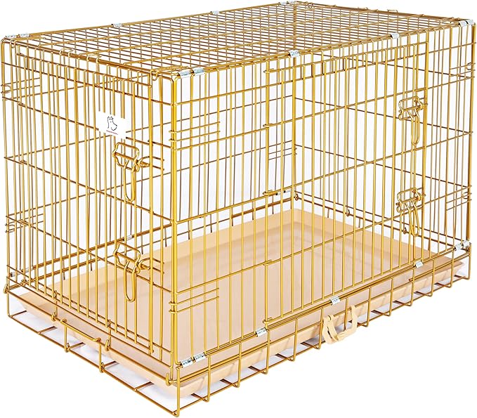 HOMEY PET 36" Gold Folding Dog Crate, Dog Cage for Medium Breed Dog Kennels with Pull Out Tray (No Floor Grid)