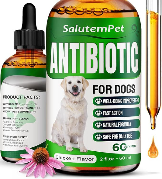 Dog Antibiotics for Infections, Cough, & Itching | Natural Antibiotics for Dogs for All Ages to Promote Wound Healing | Dog UTI Treatment and Tooth Infection Treatment | Chicken Flavor | 2 Oz