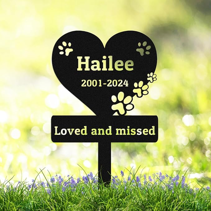 Personalized Cat Dog Memorial Stake, Custom Dog Cat Pet Grave Marker with Paws, Customized Metal Garden Stake for Yard Lawn Cemetery