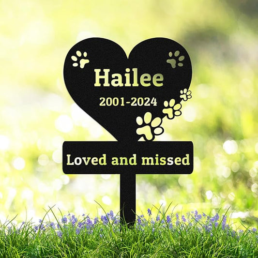 Personalized Cat Dog Memorial Stake, Custom Dog Cat Pet Grave Marker with Paws, Customized Metal Garden Stake for Yard Lawn Cemetery