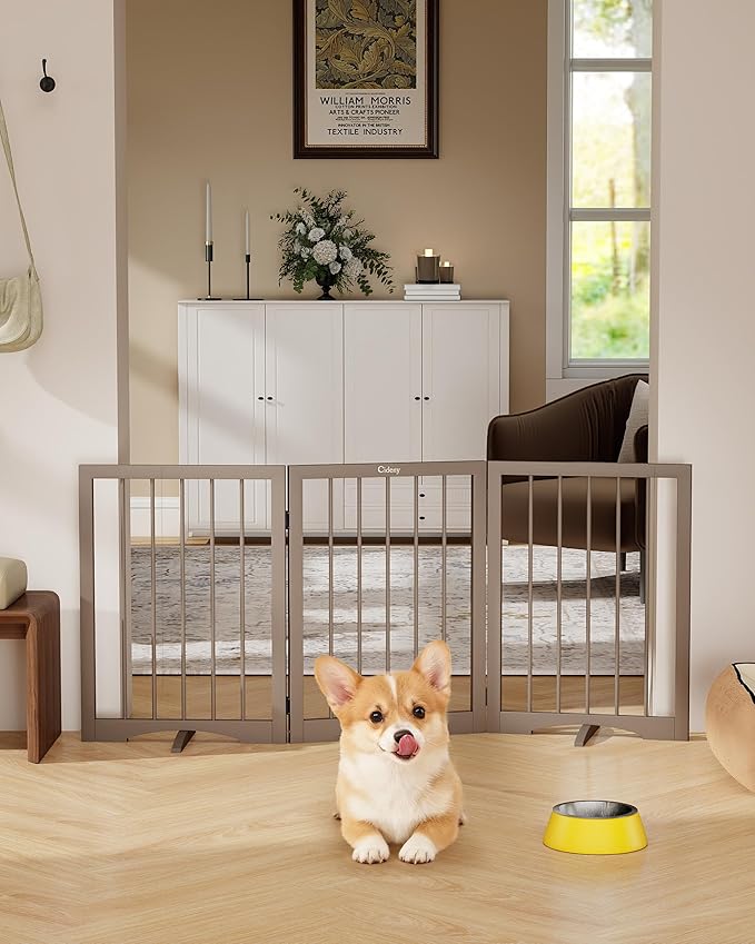 Free Standing Dog Gate Indoor, Foldable Dog Gate for Doorways Stairs Hallways, 3-Panel Freestanding Pet Gate with Support Feet for Stability, Folding Puppy Gate Easy to Move, Doggy Gate 54"x24"
