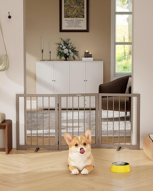 Free Standing Dog Gate Indoor, Foldable Dog Gate for Doorways Stairs Hallways, 3-Panel Freestanding Pet Gate with Support Feet for Stability, Folding Puppy Gate Easy to Move, Doggy Gate 54"x24"