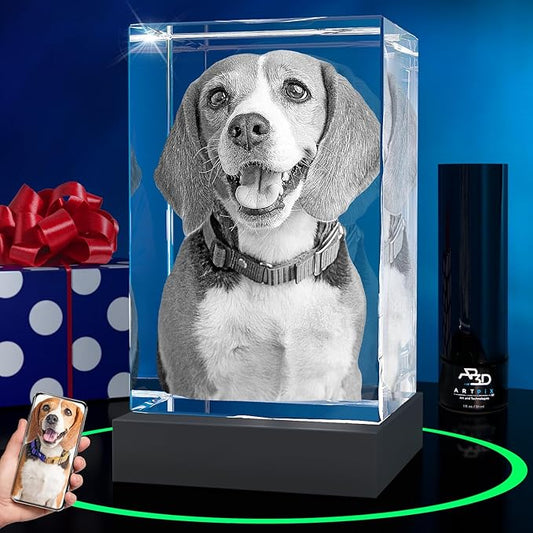 ArtPix 3D Premium Crystal Photo, Personalized Dog Memorial Gifts with Your Own Photo for Dog Lovers, Pet Owners, 3D Laser Etched Picture, Engraved Crystal in Memory of Dog, Customized Gifts