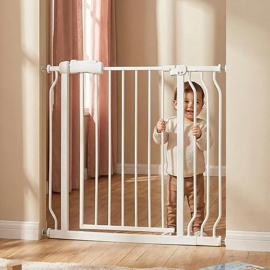 Walk Through Baby & Dog Gate 29-38.5 Inch, Pressure Mounted No Drilling, Adjustable Indoor Safety Gate for Stairs & Doorways - Metal Design for Kids and Pets, White