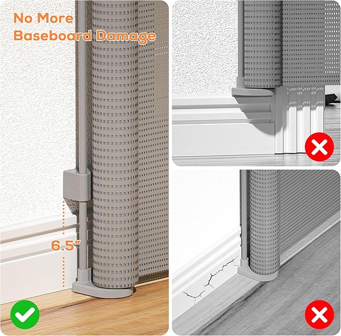 Retractable Baby Gate for Stairs, 42" Tall X 150" Wide Mesh Dog Gate Indoor, Child Gate for Doorways, Hallways, Deck, Indoor Outdoor Pet Baby Safety Essentials for Home, Gray
