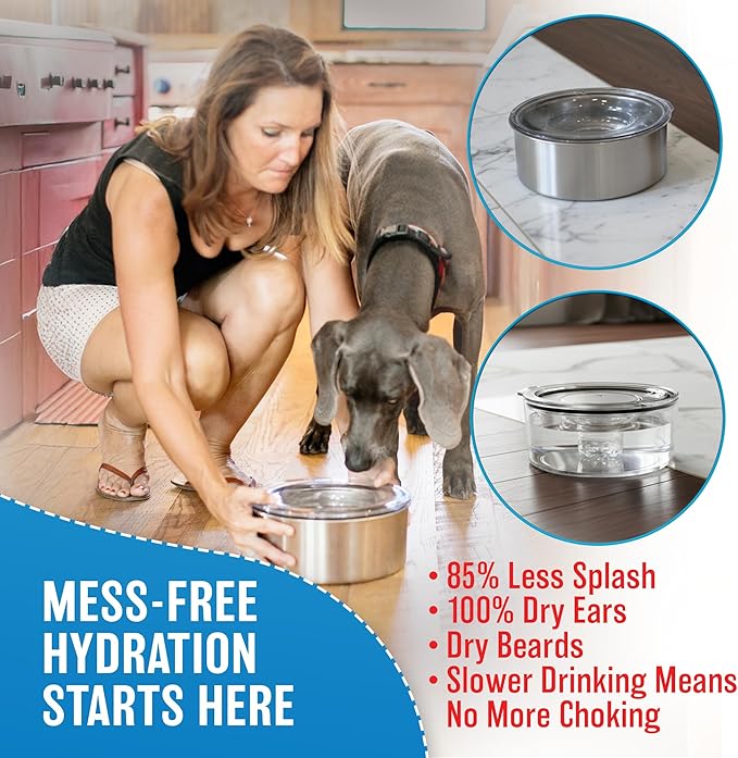 Slopper Stopper Tritan Plastic Dripless Water Bowl with Lid – Holds 1 Gal, Reduces Spills & Trails Up to 85%+, Water Bowl for Large Breed Dogs (51-85 lbs), The Original Slobber Stopper