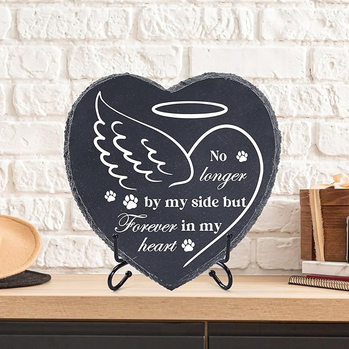 Pet Memorial Stone for Dogs 7.6"x7.2", Dog Heart Memorial Gifts for Loss of Dog, Dog Memory Gifts, Cat Loss Gifts, Pet Headstone for Indoor Outdoor, Pattern-8