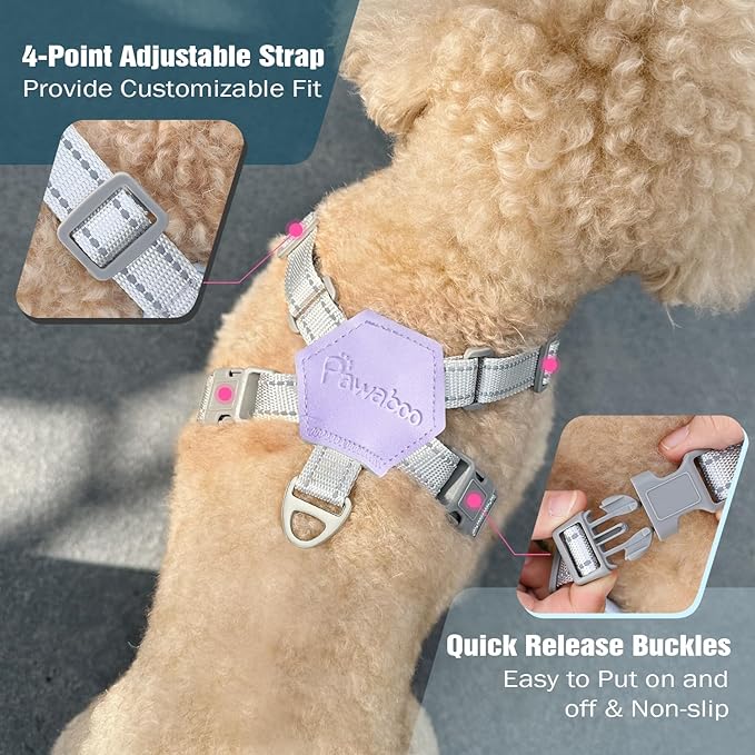 Pawaboo Small Dog Harness and Leash Set, Puppy Harness X-Frame No Pull No Choke, Dog Vest Harness Adjustable for Small Medium Sized Dogs,Soft Breathable Pet Harness for Walking Outing, L, Purple Plaid