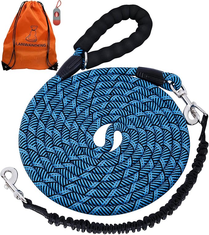 Long Dog Leash with Reflective Threads 15FT 20FT 30FT 50FT,Heavy Duty Bungee Dog Leashes for Small Medium Large Breed Dogs,Shock Absorbing Training Leash for Walking,Hunting,Camping&Yard