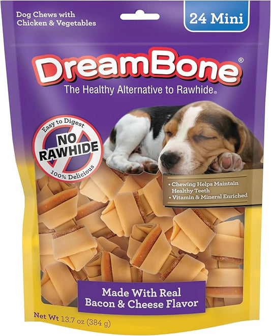 DreamBone Mini Chews, Made with Real Bacon and Cheese Flavor, Rawhide Free Dog Chews, 24 Count