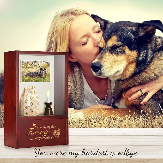 TJ.MOREE Dog Urns - Memorial Display Case, Personalized Keepsake Cremation Urns for Dog Loss - Once by My Side, Forever in My Heart
