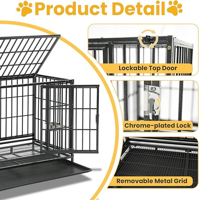 12-Pack 36 inch Stackable Heavy Duty Dog Crate, Metal Escape Proof Dogs Cage Kennel with Lockable Wheels, Removable Tray & Metal Grid, Top Access for High Anxiety Dogs Medium/Small Dogs