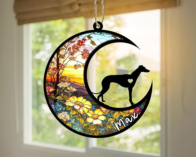 Personalized Dog Memorial, Custom Name Greyhound Dog Christmas Ornament with Name, Custom Breeds, Pet Loss Light Catcher, Gifts for Lovers Loss of Pet Sympathy on Mothers Day Christmas