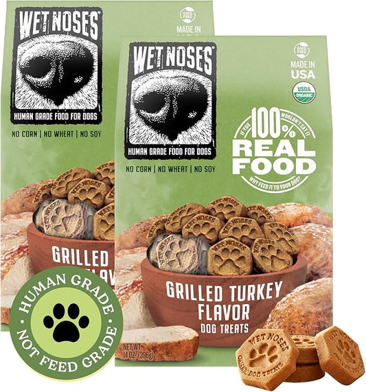 Wet Noses Organic Crunchy Dog Treats – All-Natural, Human-Grade, Non-GMO, Healthy Training & Delicious Snacks for Dogs, for All Dog Sizes & Breeds – Grilled Turkey, 14oz (2 Pack)