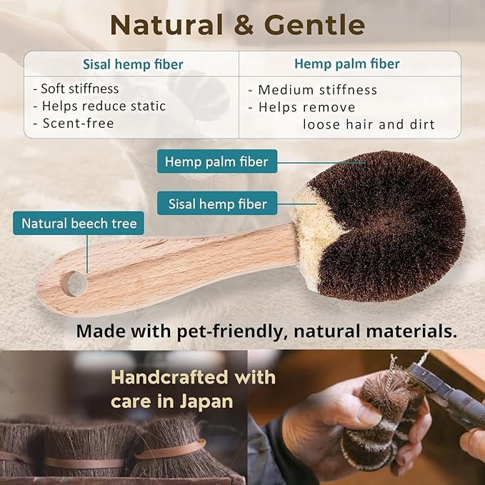 Dog Grooming Brush – Natural Fiber Dog Brush for Gentle Finishing & Daily Coat Care, Made in Japan, Low Static, Wooden Handle (Large Dog)
