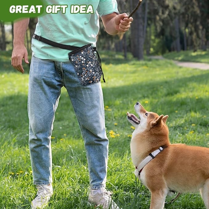 Floral Pattern Pet Treat Pouch Portable Training Treat Bag Dog Food Dispenser Pet Feed Snack Reward Bait Bag Behavior Aids for Puppy Travel or Outdoor Use