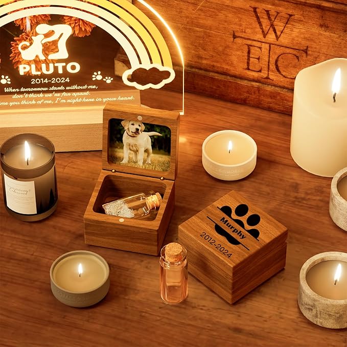 iDIY Personalized Dog Memorial Gifts, Pet Memorial Gifts for Dogs or Cats, Pet Hair Keepsake Box, Wooden Pet Fur Ashes Memorial Box, Pet Loss Sympathy Gift for Dogs Cats