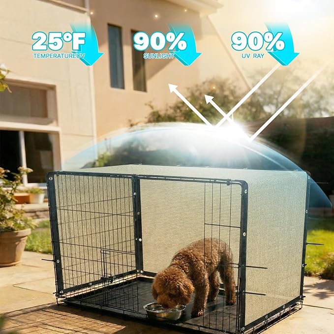 Royal Shade 9' x 14' Beige Custom Size 90% Shade Cloth Dog Kennel Shade Mesh Tarp Sunblock with Grommets for Dog Kennel Cover, Fence Privacy Screen, Greenhouse, Chicken Coop & Pet Playpen.