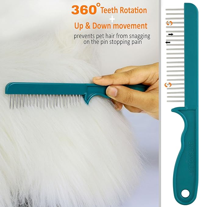 Super-Groom Combs with Smooth Rotating Teeth for Painless Mat Removal (22 Coarse Teeth, Teal Green)