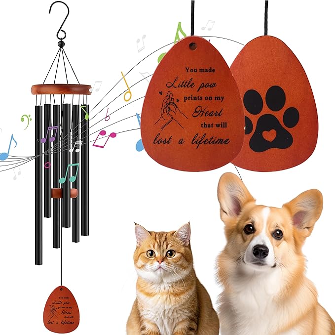 Dog Memorial Gifts for Loss of Dog, 26" Pet Memorial Wind Chimes Remembrance Gift Sympathy Gift, in Memory of Cat, Loss of Pet Gifts (Black)