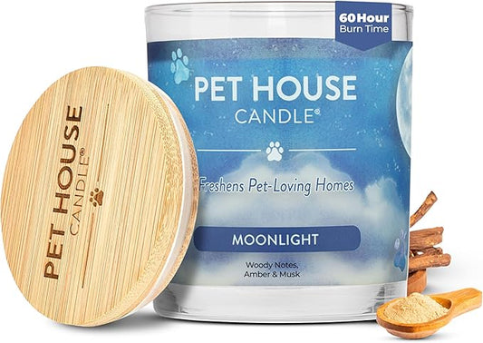 One Fur All Pet House Candle Plant-Based/Soy - Clean Burning Scented, Long Lasting Pet Odor Candle for Home - Moonlight