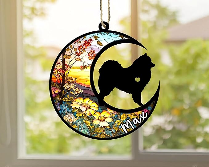 Personalized Dog Memorial, Custom Name Samoyed Dog Christmas Ornament with Name, Custom Breeds, Pet Loss Light Catcher, Gifts for Lovers Loss of Pet Sympathy on Mothers Day Christmas