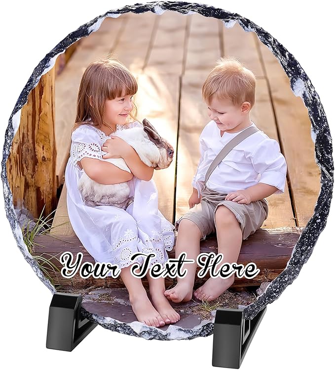Custom Rock Slate Frame with Picture, Unique Picture Frames Personalized Picture Frame Print Photos Text Gift for Him Her Family Birthday Anniversary