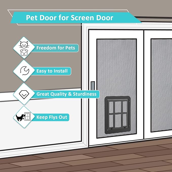 Ownpets Dog Screen Door, Inside Door Flap 11x13 Inch Lockable Pet Screen Door Magnetic Closure Sturdy Doggie Door for Screen Door(Black)