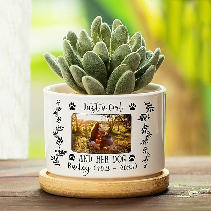 Personalized Pet Memorial Plant Pot Dog in Picture Deceased Customized Dog Cat Pet Remembrance Passing Away Heartfelt Sentimental Quote Frame Gift for Pet Owner Christmas Meaningful Birthday