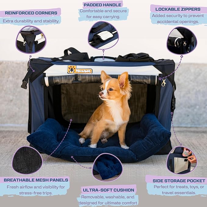 Cat & Dog Pet Carrier, Soft-Sided, Small 20"x13"x13", Supports Up to 45 lbs, Privacy Windows, Removable Plush Bed, Locking Zippers, Foldable Travel Crate
