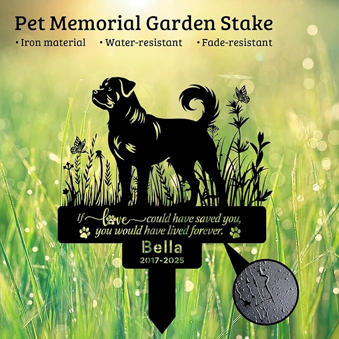 Personalized Pet Rottweiler Grave Markers, Metal Dog Memorial Garden Stake Decorations for Cemetery, Pets Rottweiler Grave Stakes Plaque Pet Headstone Rottweiler Garden Memorial Stake