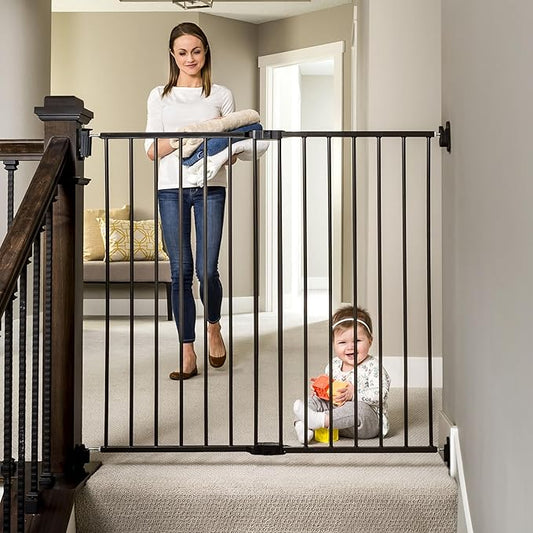 Regalo Safety 36" Extra Tall Baby Gate for Stairs & Doorways, Walk-Through Stair Gate with Door, Hardware Mounted Gate for Babies, Toddlers & Pets, Fits 24"–40.5" Openings, Black