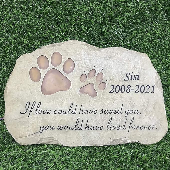 Personalized Pet Memorial Stones Dog Cat Paw Prints Grave Markers with Sympathy Poem If Love Could Have Saved You, You Would Have Lived Forever.
