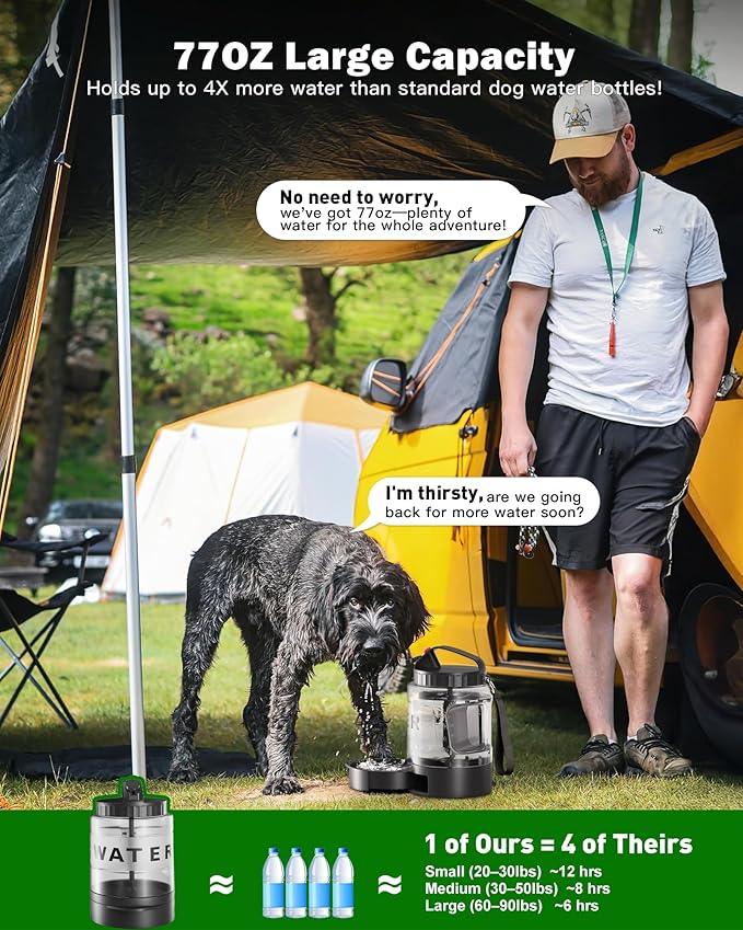 77oz Large Dog Water Bottle, Portable Dog Travel Water Dispenser with Pull-Out Bowl, Ideal for Hiking, Camping, Dog Parks, Leak-Proof BPA-Free Outdoor Dog Water Bottle for Large Dogs,Black
