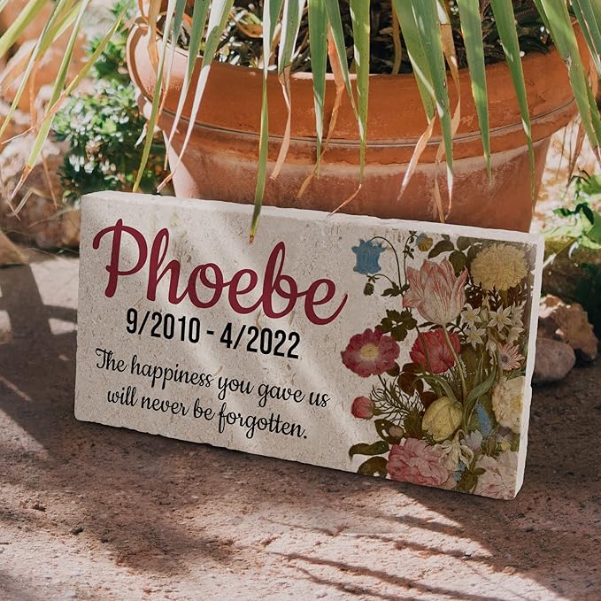 Personalized Pet Memorial Stone, 6x12 Custom Limestone Pet Grave Markers as Keepsake or Pet Remembrance, Thoughtful Pet Loss Gifts for Bereaved Pet Owners, Personalized Memorial Gifts (Phoebe)