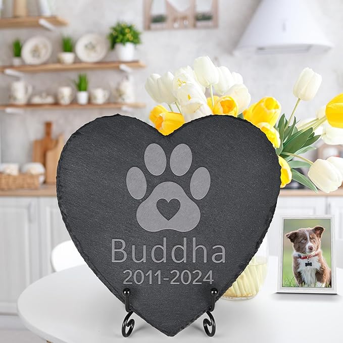 Pet Memorial Gifts, Pet Memorial Stone, Dog Memorial Gifts for Loss of Dog, Pet Remembrance Gift, In Memory of Dog Cat, Loss of Pet Sympathy Gift, Pet Loss Gifts - Paw Print with Heart(Heart-shaped)
