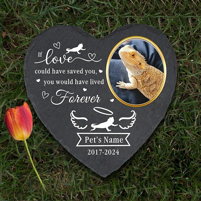 Personalized Pet Bearded Dragon Memorial Stone, Customized Bearded Dragon Grave Markers with Photo Name Dates, Bearded Dragon Headstone Tombstone Gravestone, Bearded Dragon Memorial Gifts