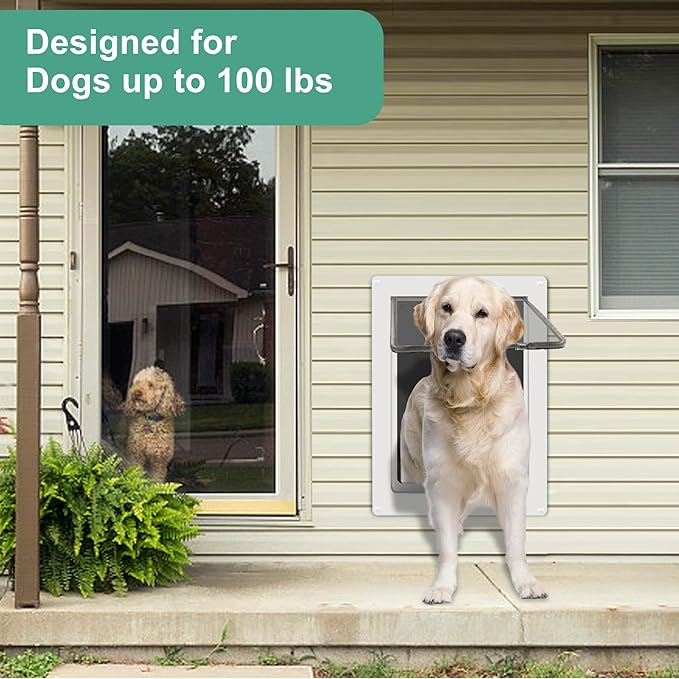 Large Dog Door for Wall,Thickened Dog Door, 3 1/2" - 8" Adjustable Tunnel, Weatherproof Door for Dogs, Magnetic Flap with Insulation,Strong and Sturdy,Snap-in Closing Panel Included (Large)