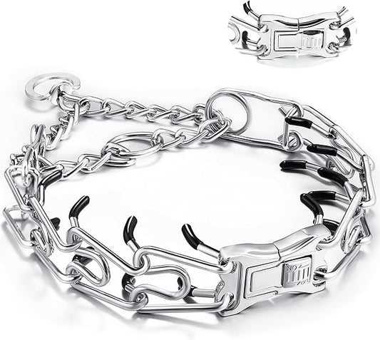 Dog Training Collar Adjustable Stainless Steel Collar with Quick Release Buckle for Small Medium Large Dog (S Girth 11.2"-14.5")