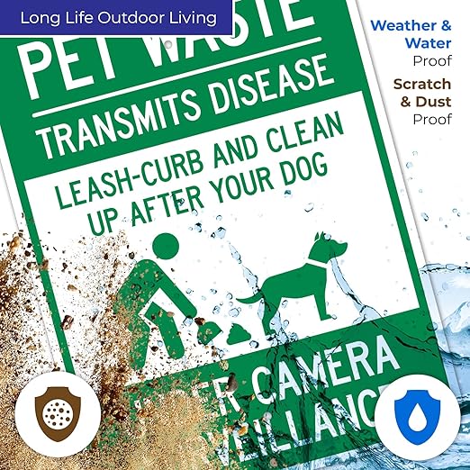 Pet Waste Leash-Curb and Clean Up After Your Dog Under Camera Surveillance Sign, (SI-63188) 18x24 Inches, Rust Free .063 Aluminum, Fade Resistant, Made in USA